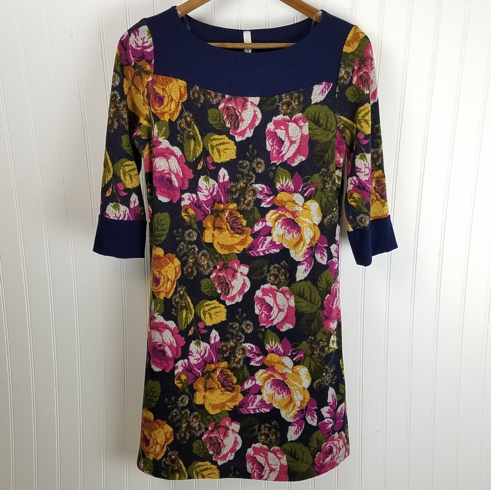Gilli Rose Floral Sweater Dress Navy Yellow Pink